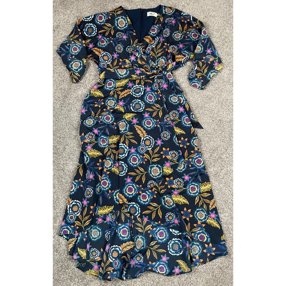 Eliza J Dress Womens 4 Hi Low Blue Floral Boho Cottage Core Belted Whimsy Garden